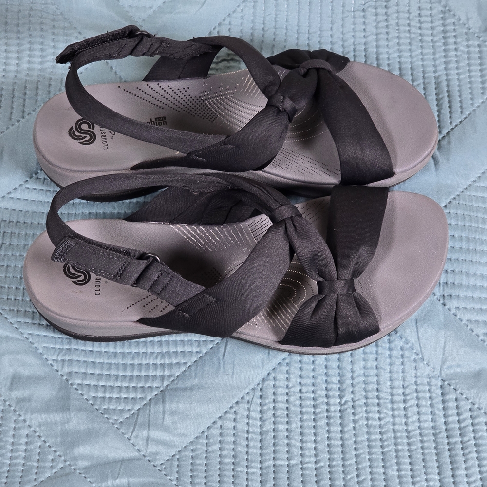 🌸 Clarks Cloudsteppers Cushion Soft Sandals Women's Size 8 Black - Picture 6 of 14
